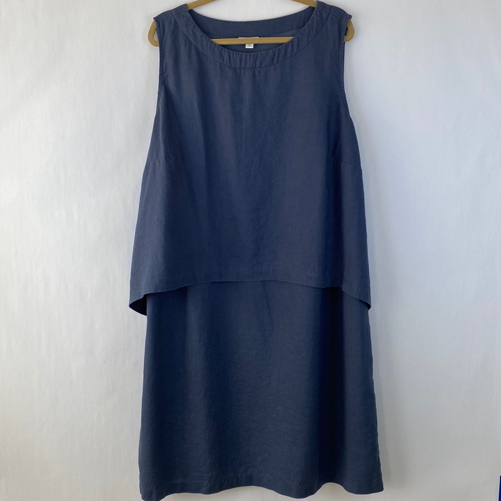 J. Jill Navy Layered Sleeveless Linen Dress